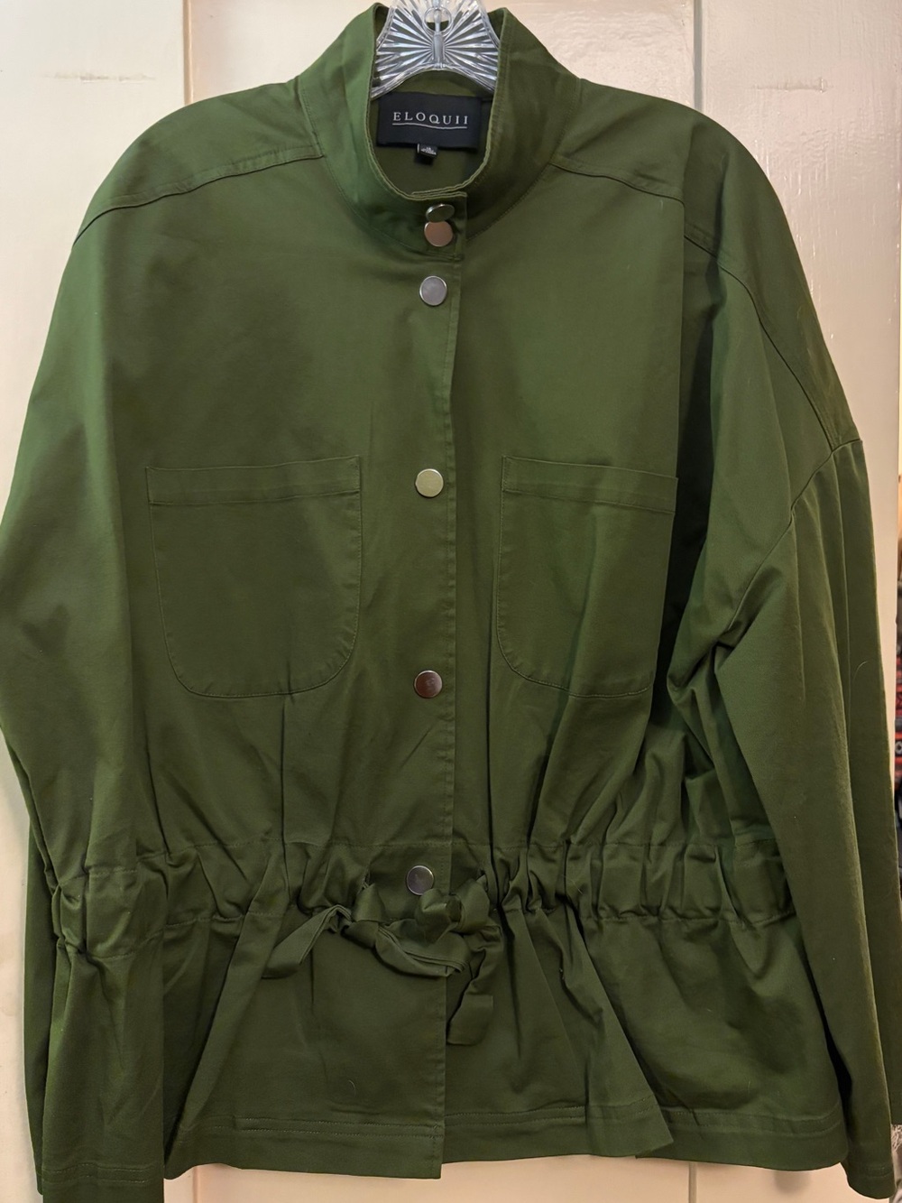 Eloquii Structured Drawstring Utility Jacket in Olive